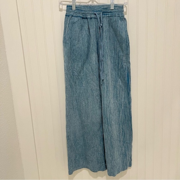 Dra Los Angeles Pants - Dra Los Angeles Blue Waffle Wide-Leg Pants Drawstring